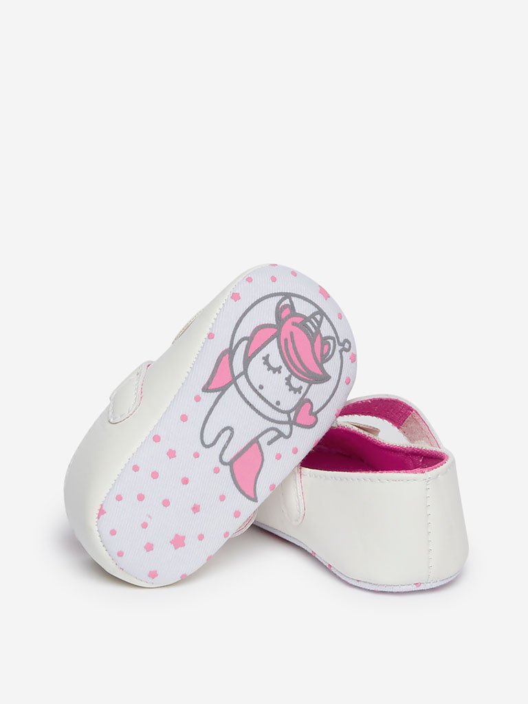 Yellow Kids White Unicorn Mary-Jane Shoes