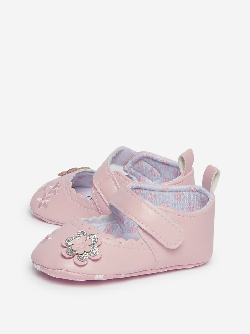 Yellow Kids Pink Floral Mary-Jane Shoes
