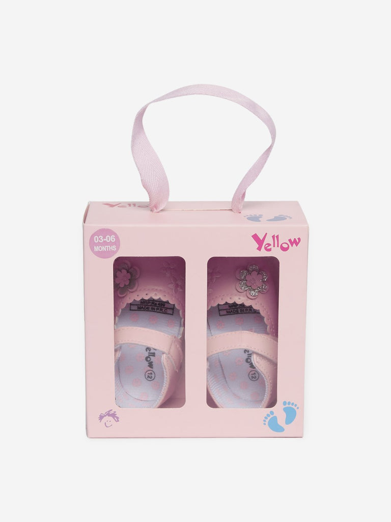 Yellow Kids Pink Floral Mary-Jane Shoes