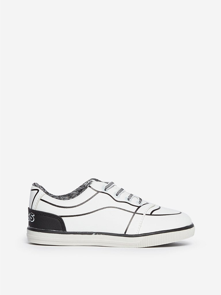 Yellow Kids White Faux-Leather Sneakers