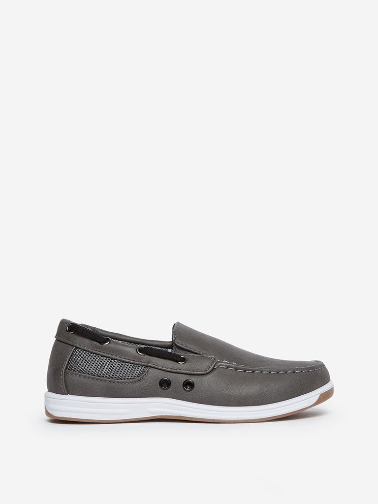 Yellow Kids Dark Grey Slip-On Loafers