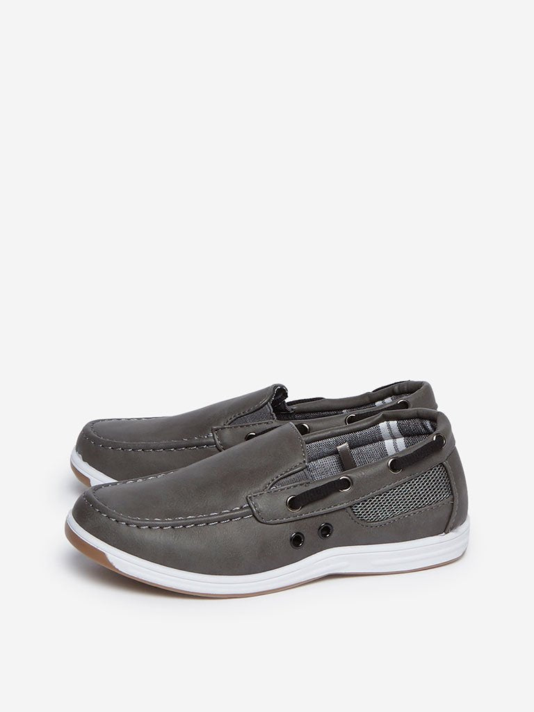 Yellow Kids Dark Grey Slip-On Loafers