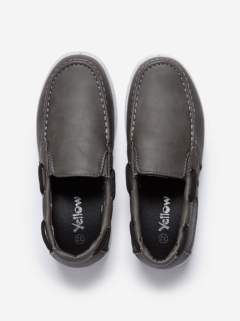 Yellow Kids Dark Grey Slip-On Loafers