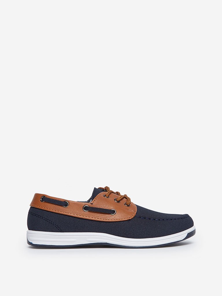 Yellow Kids Navy Faux-Suede Boat Shoes