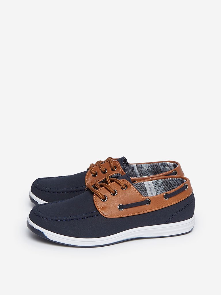 Yellow Kids Navy Faux-Suede Boat Shoes