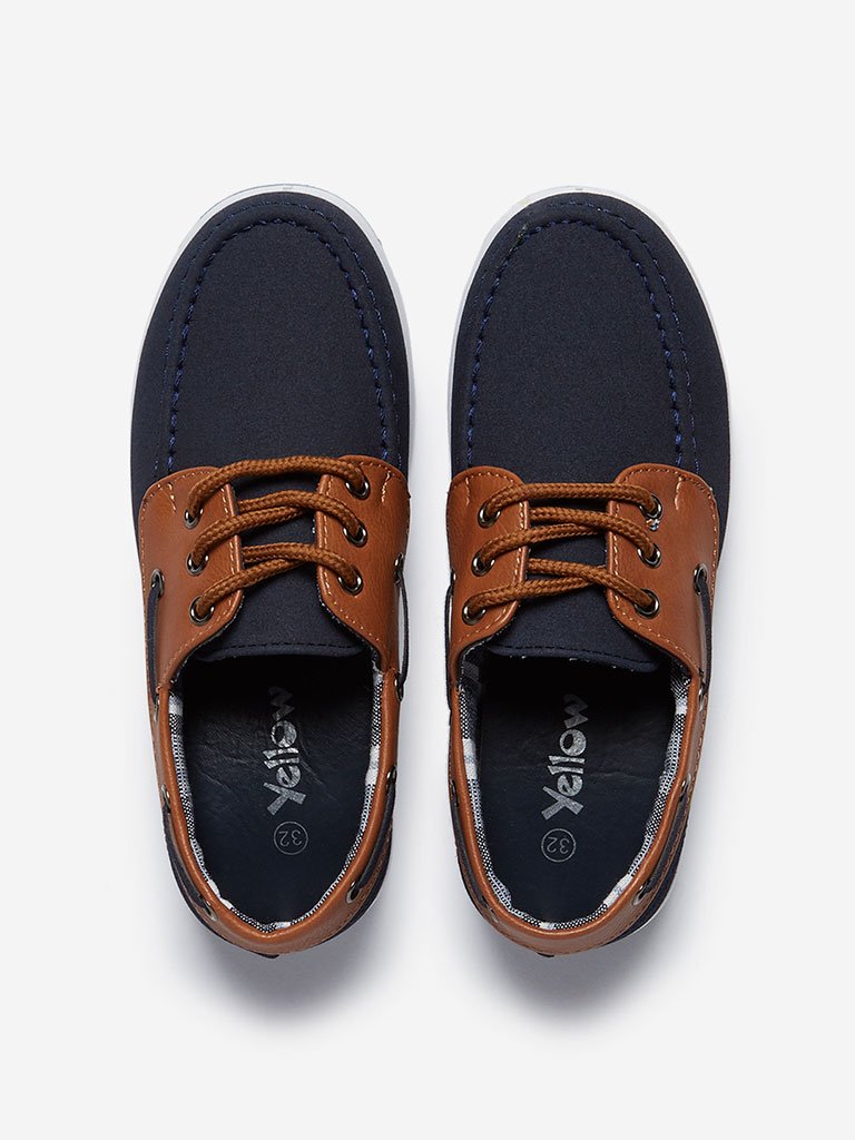 Yellow Kids Navy Faux-Suede Boat Shoes