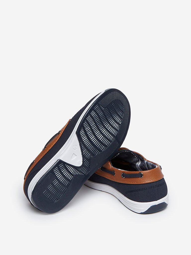 Yellow Kids Navy Faux-Suede Boat Shoes