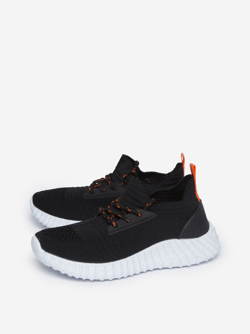 Yellow Kids Black Lace-Up Knit Sneakers