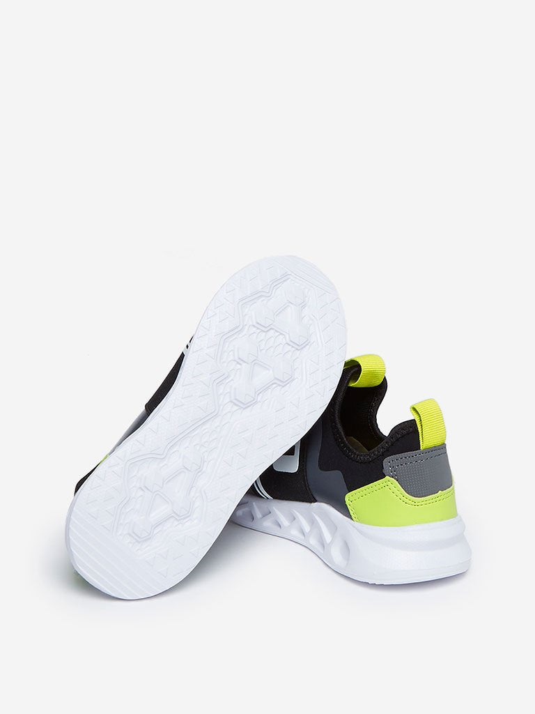 Yellow Kids Black Text Pattern Sneakers