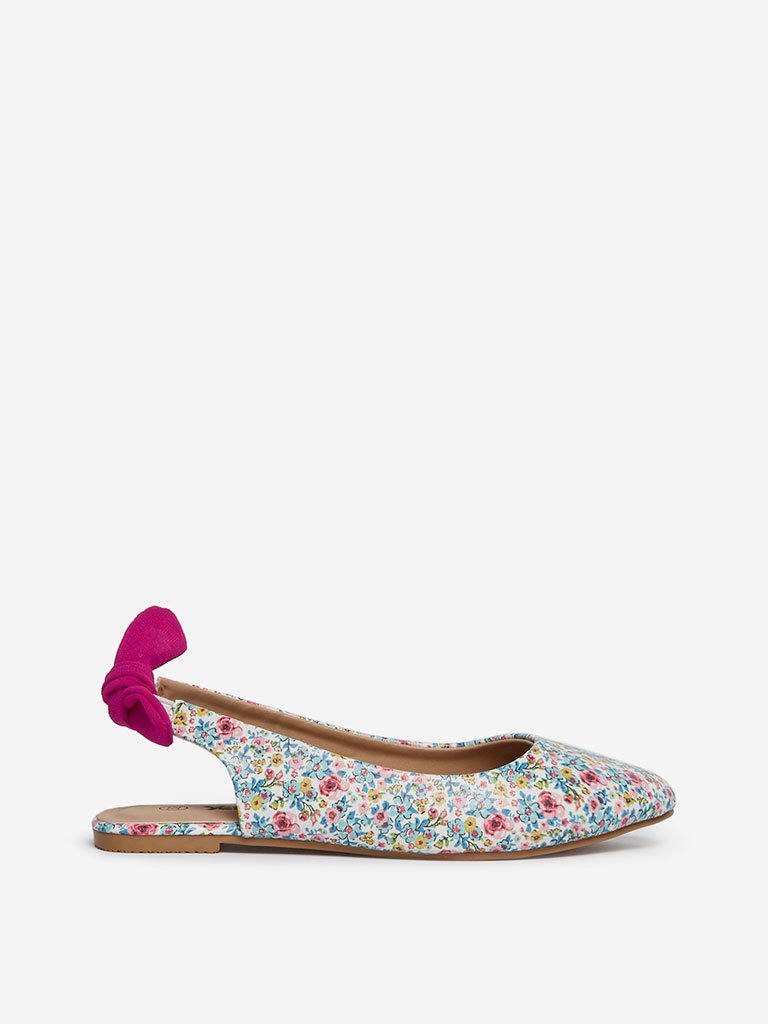 Yellow Kids Multicolour Floral Slingback Flats