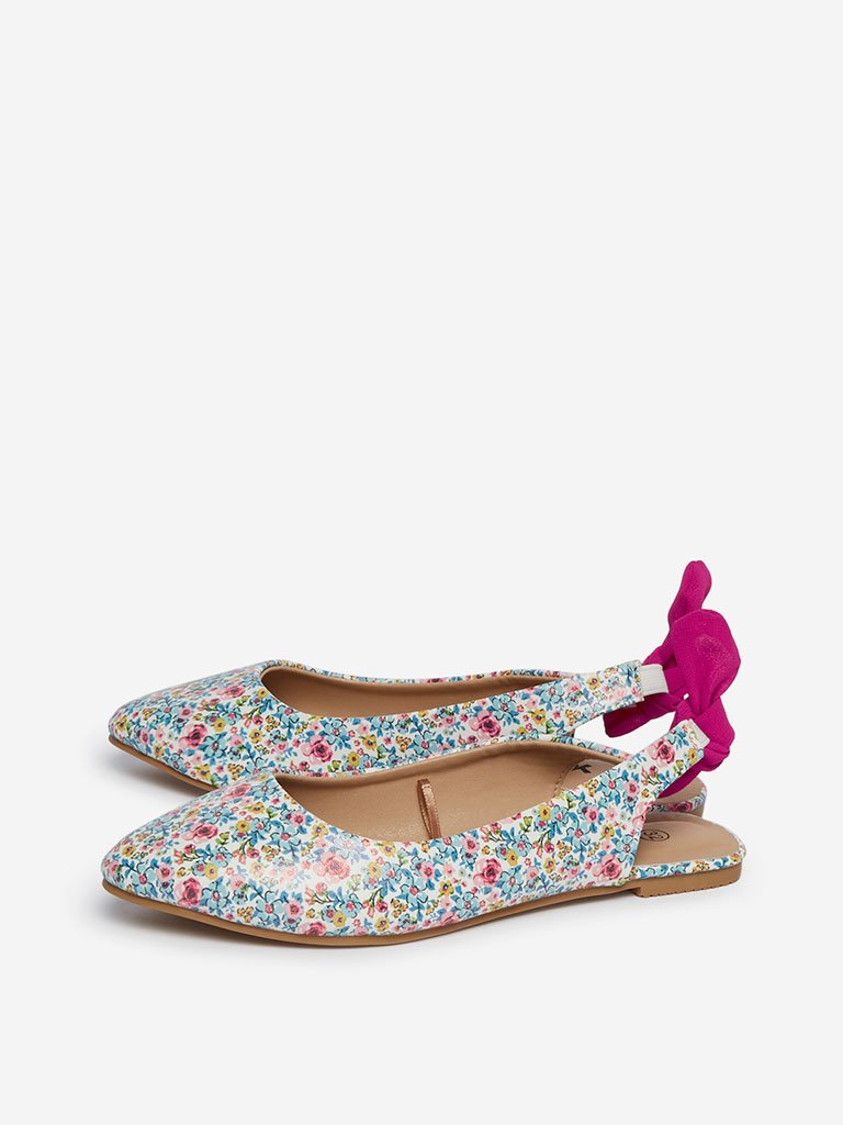Yellow Kids Multicolour Floral Slingback Flats