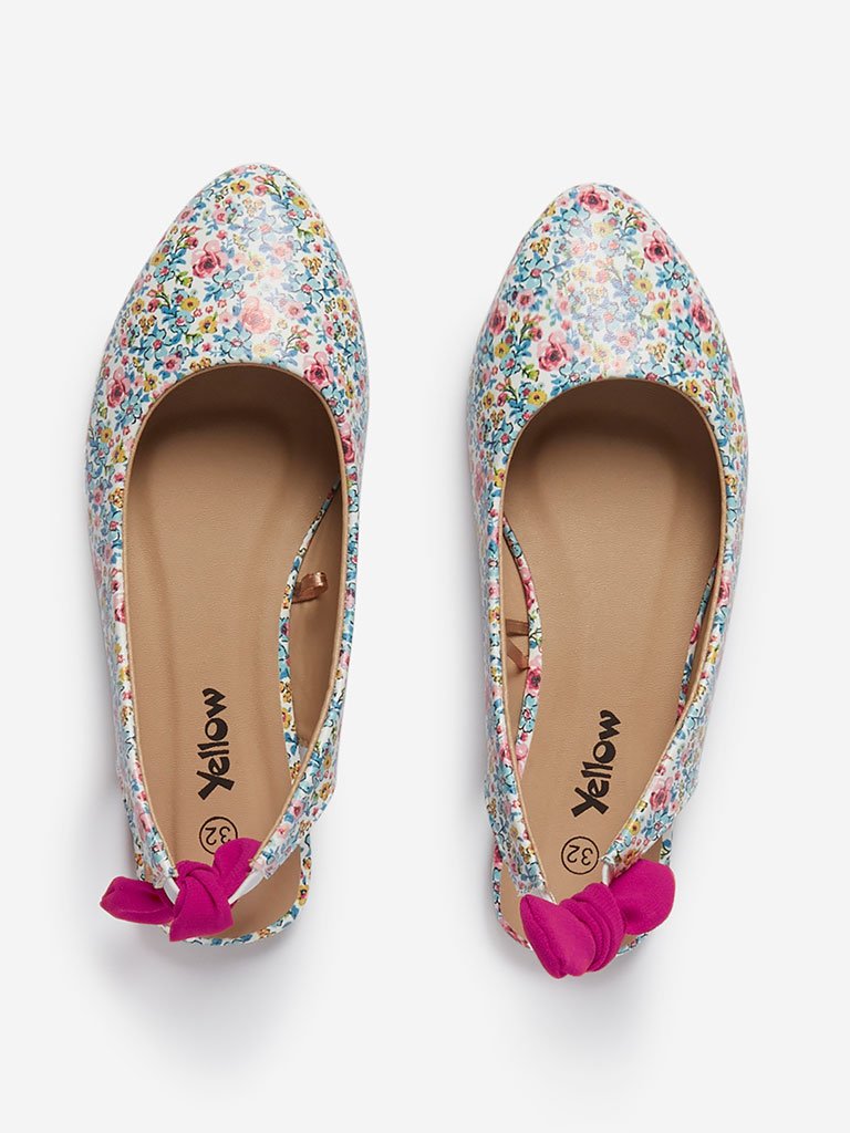 Yellow Kids Multicolour Floral Slingback Flats
