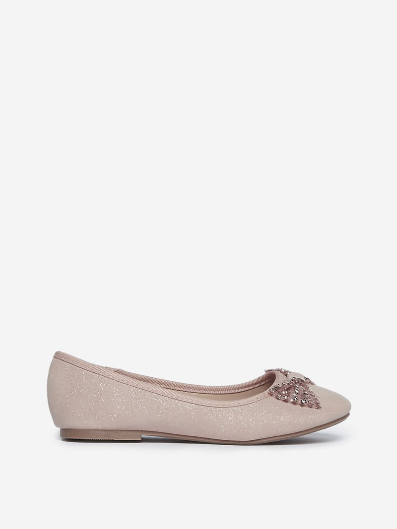 Yellow Kids Blush Pink Bow-Detailed Ballet Flats