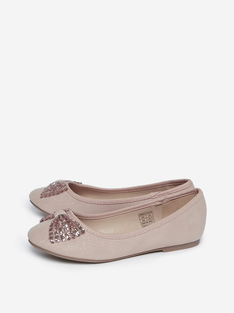 Yellow Kids Blush Pink Bow-Detailed Ballet Flats