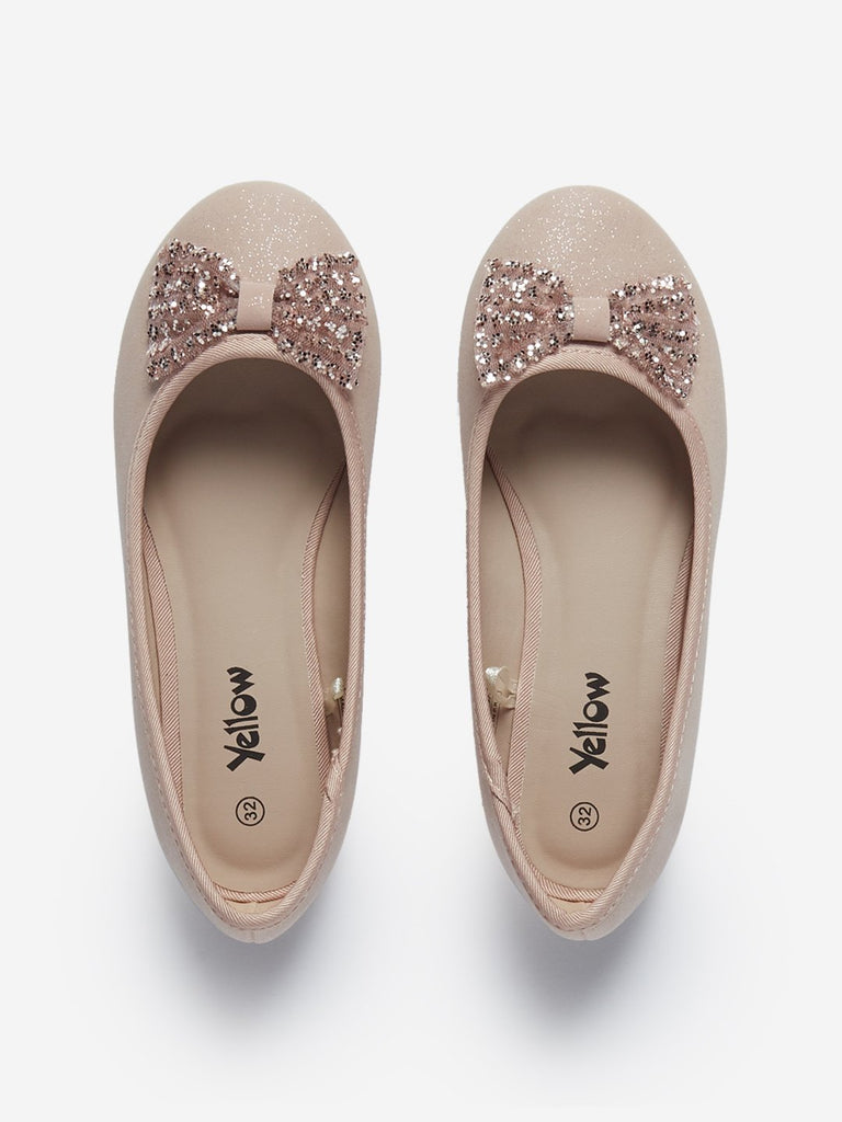 Yellow Kids Blush Pink Bow-Detailed Ballet Flats