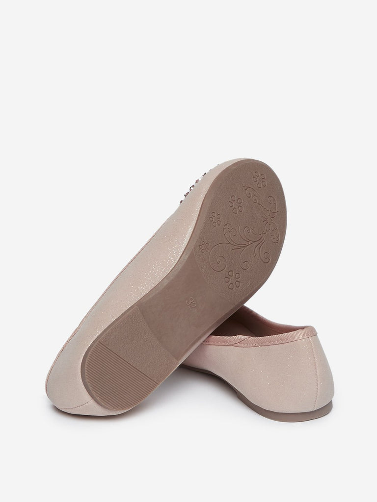 Yellow Kids Blush Pink Bow-Detailed Ballet Flats