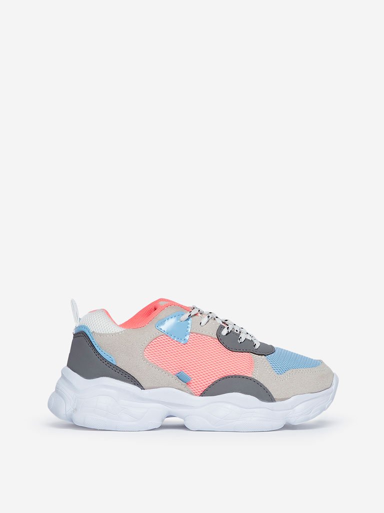 Yellow Kids Coral Mesh-Detailed Sneakers