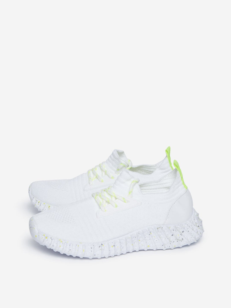 Yellow Kids White Lace-Up Knit Sneakers