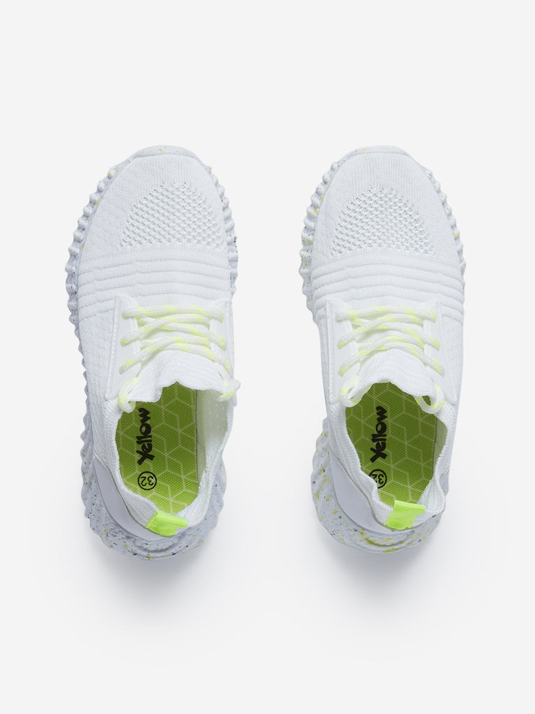 Yellow Kids White Lace-Up Knit Sneakers