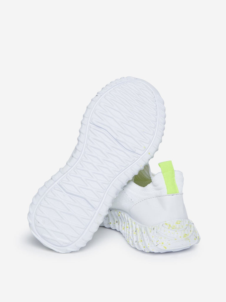 Yellow Kids White Lace-Up Knit Sneakers