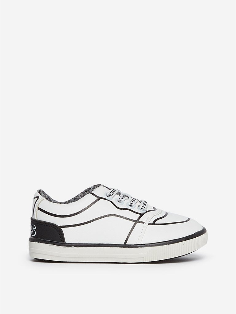 Yellow Kids White Faux-Leather Sneakers