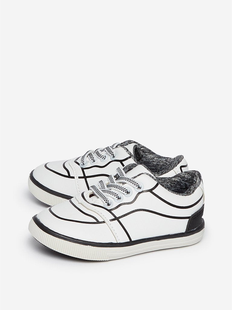 Yellow Kids White Faux-Leather Sneakers