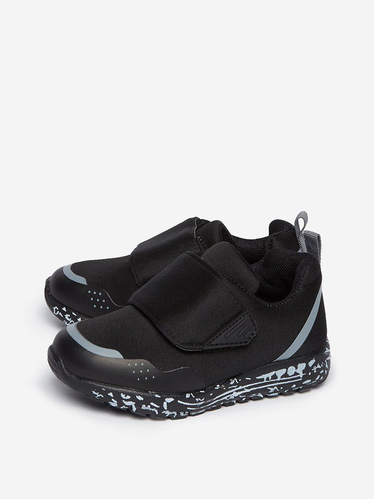 Yellow Kids Black Velcro Fastened Sneakers