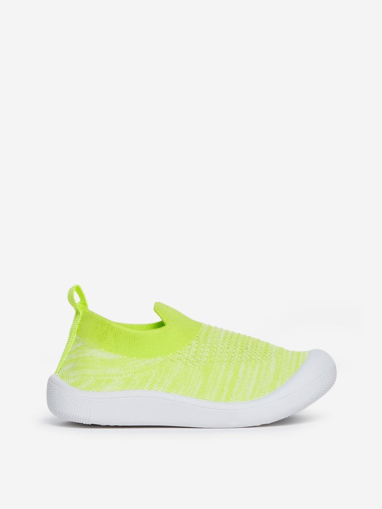 Yellow Kids Neon Green Knit Slip-On Sneakers