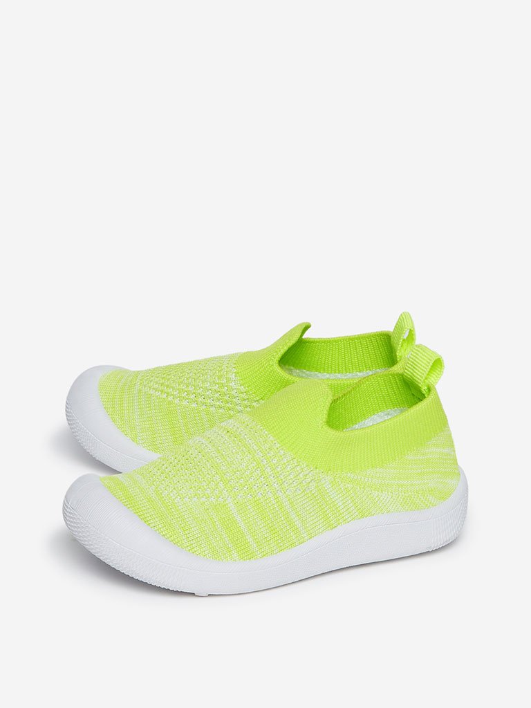 Yellow Kids Neon Green Knit Slip-On Sneakers