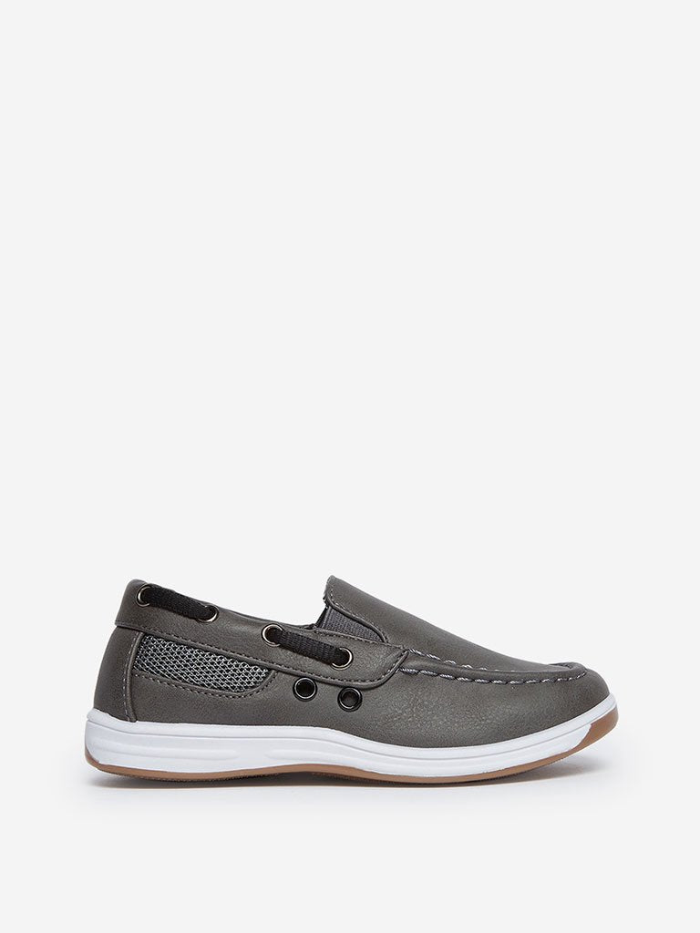 Yellow Kids Dark Grey Slip-On Loafers