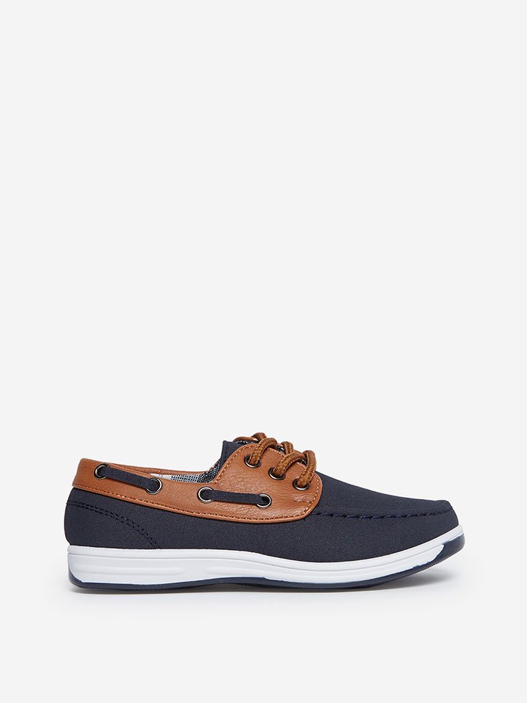 Yellow Kids Navy Faux-Suede Boat Shoes