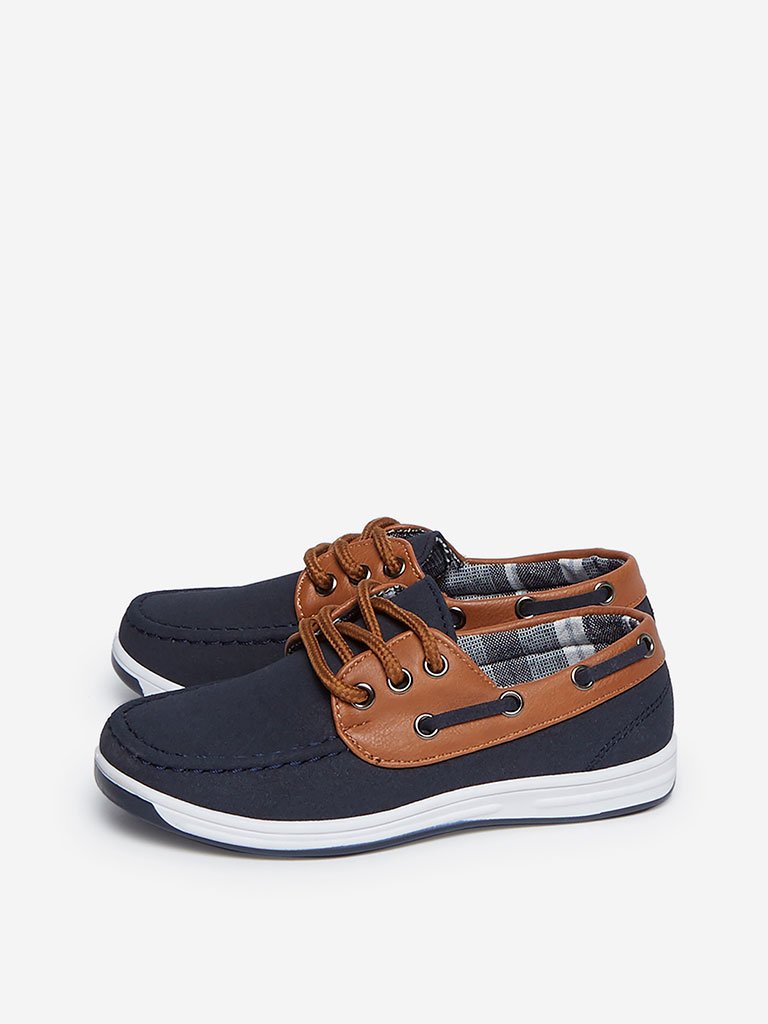 Yellow Kids Navy Faux-Suede Boat Shoes