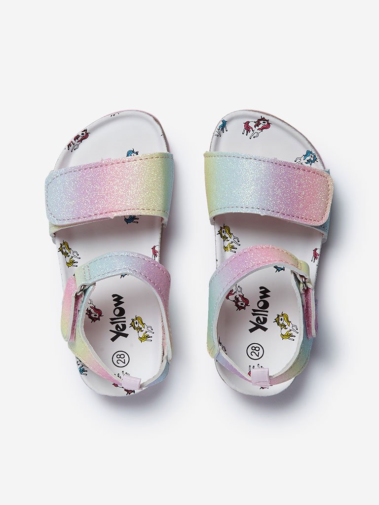 Yellow Multicolour Glitter Unicorn Sandals