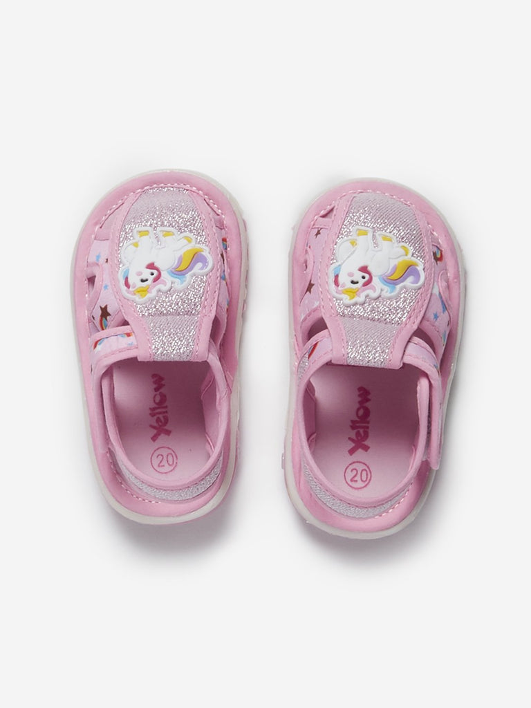 Yellow Kids Pink Unicorn Glitter Sandals