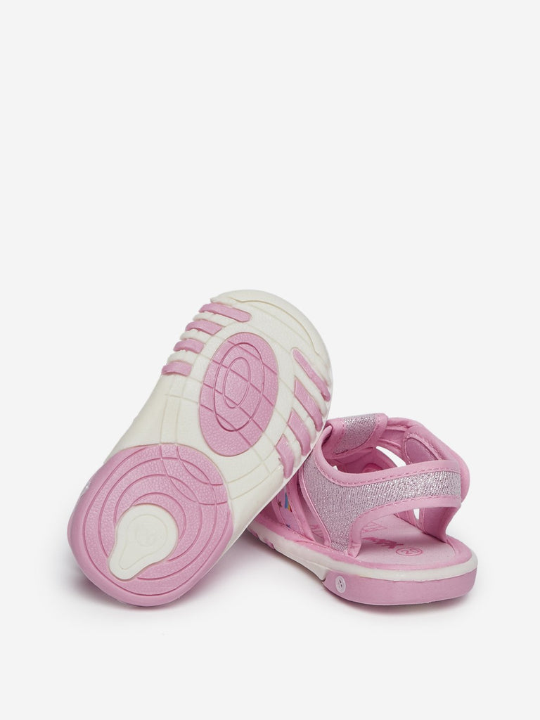 Yellow Kids Pink Unicorn Glitter Sandals