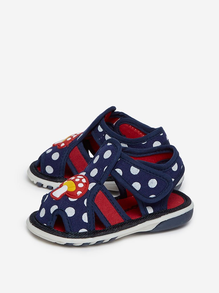 Yellow Kids Navy Mushroom Polkadot Print Sandals