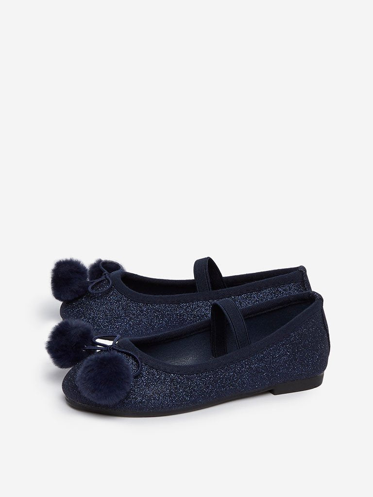 Yellow Kids Navy Floral Pattern Mary-Jane Shoes