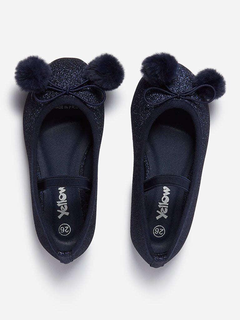 Yellow Kids Navy Floral Pattern Mary-Jane Shoes