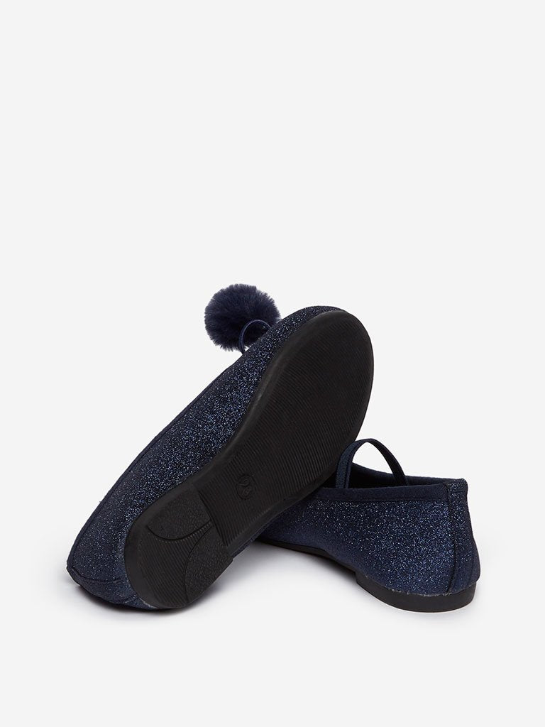 Yellow Kids Navy Floral Pattern Mary-Jane Shoes