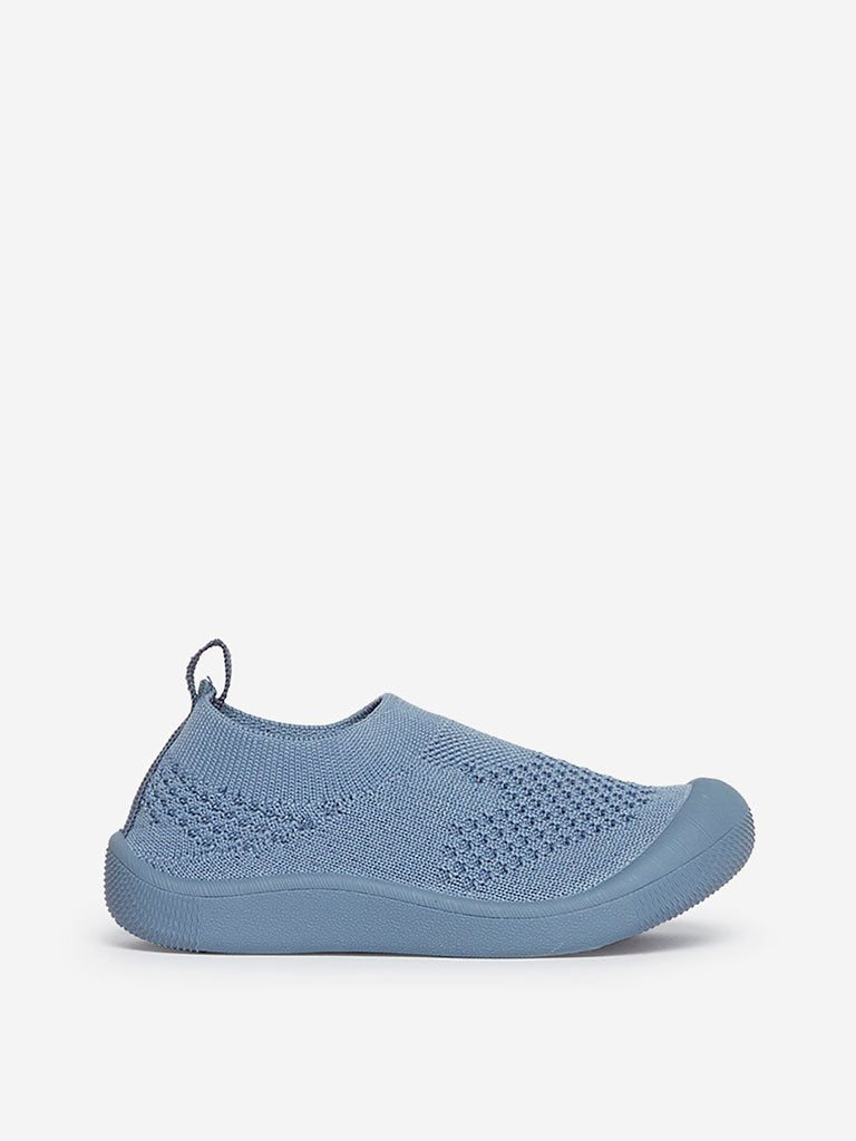 Yellow Kids Blue Knit Slip-On Shoes
