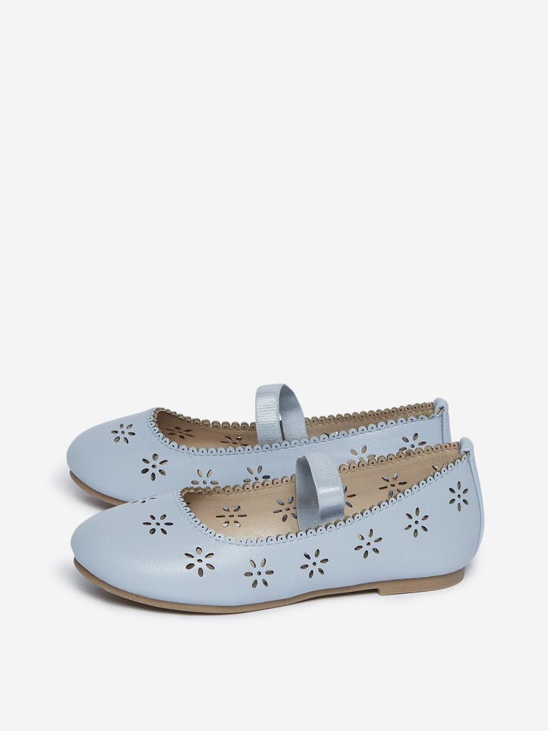 Yellow Kids Light Blue Floral Mary-Jane Shoes