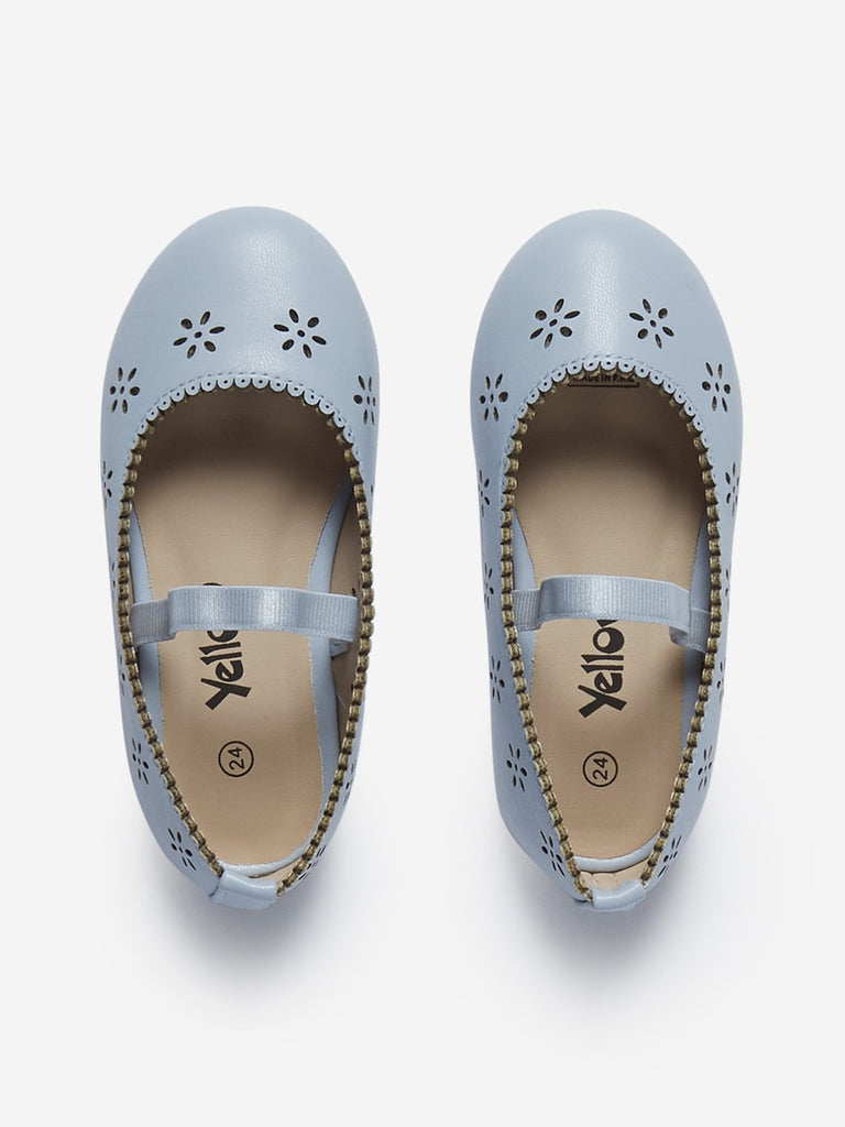 Yellow Kids Light Blue Floral Mary-Jane Shoes