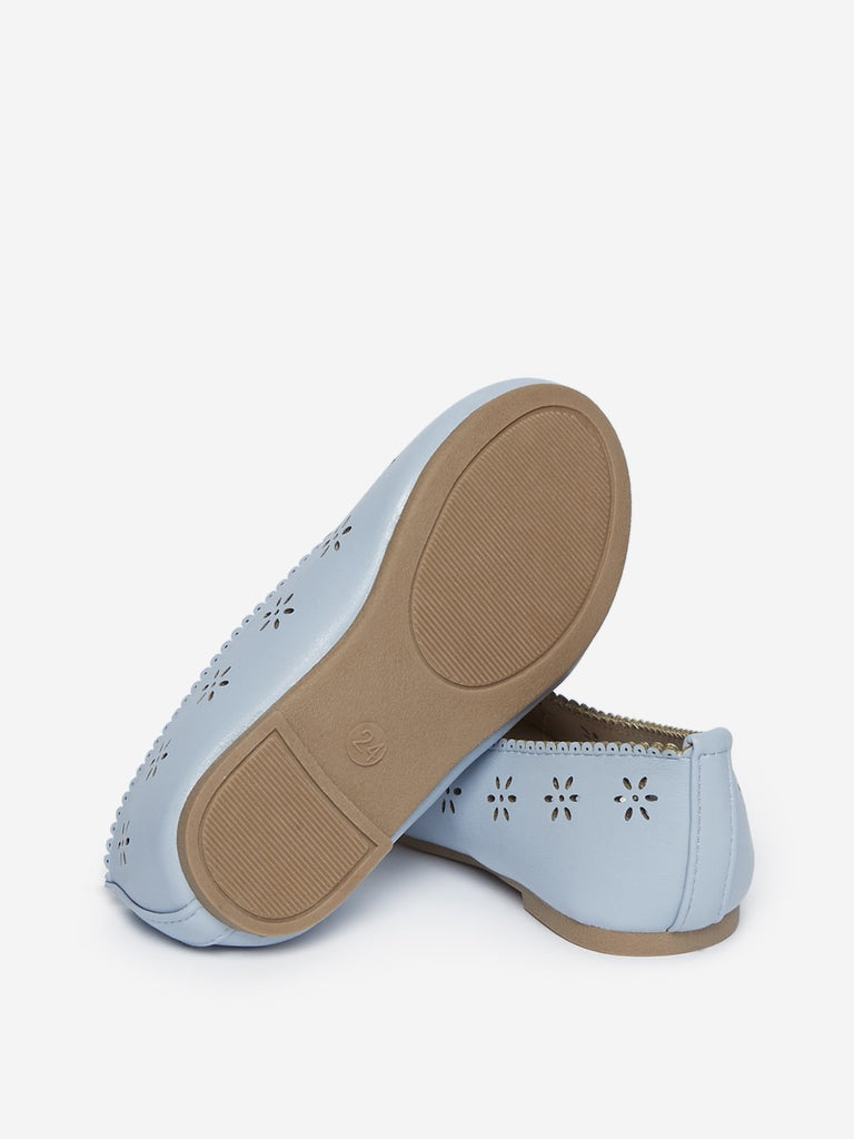 Yellow Kids Light Blue Floral Mary-Jane Shoes