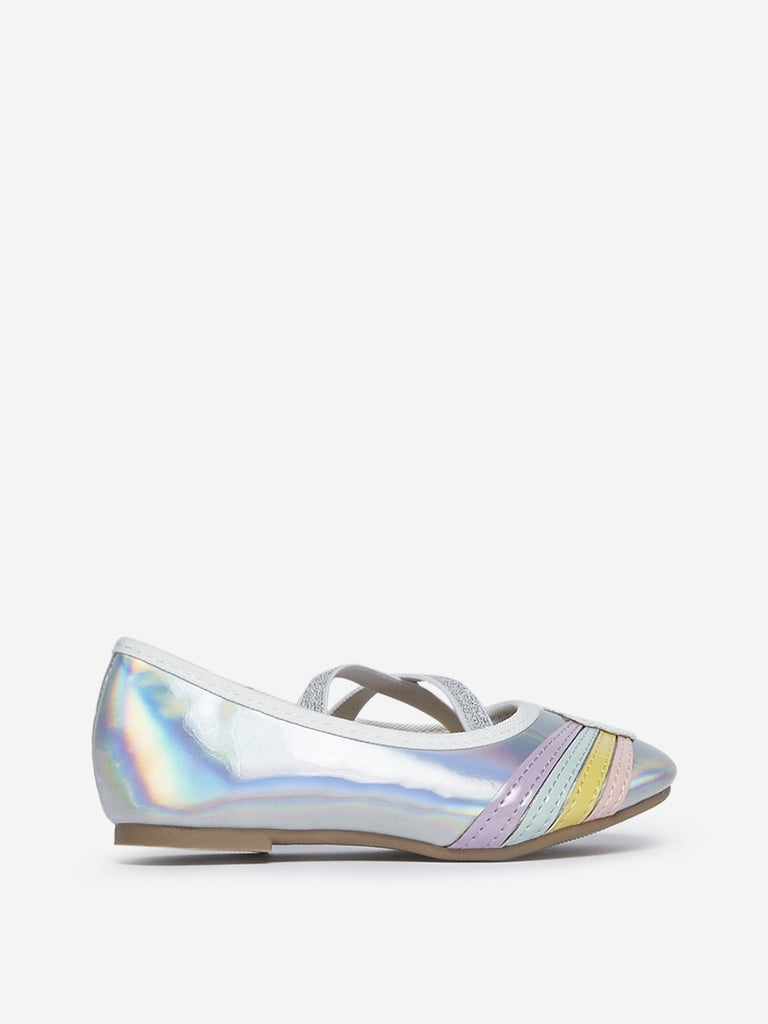 Yellow Kids Silver Iridescent Ballet Shoes