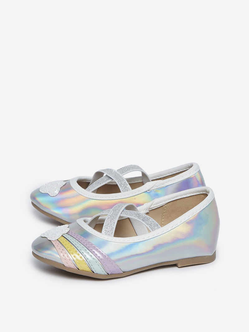 Yellow Kids Silver Iridescent Ballet Shoes