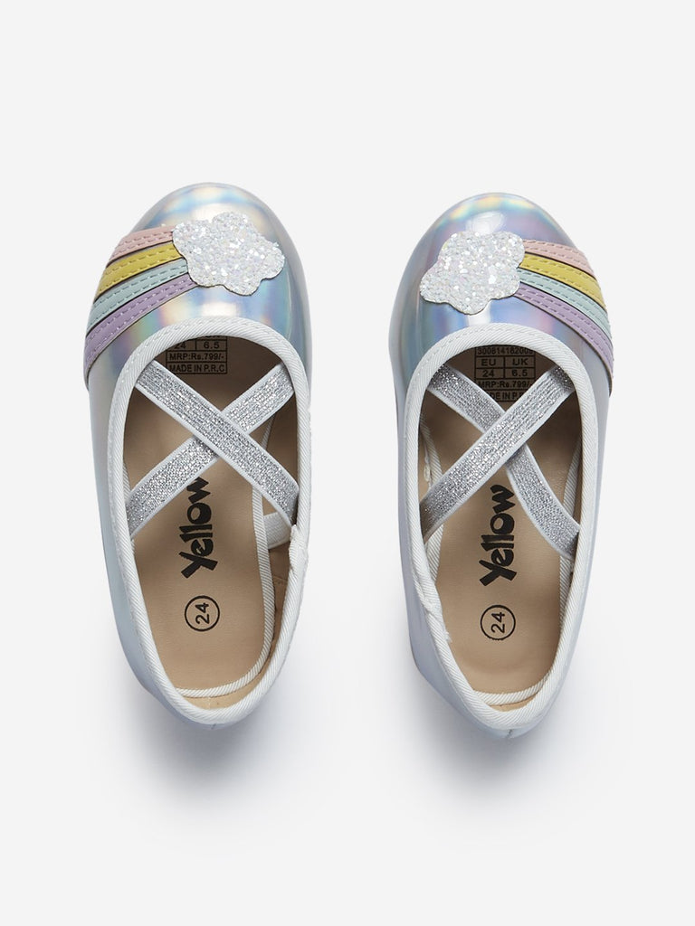 Yellow Kids Silver Iridescent Ballet Shoes