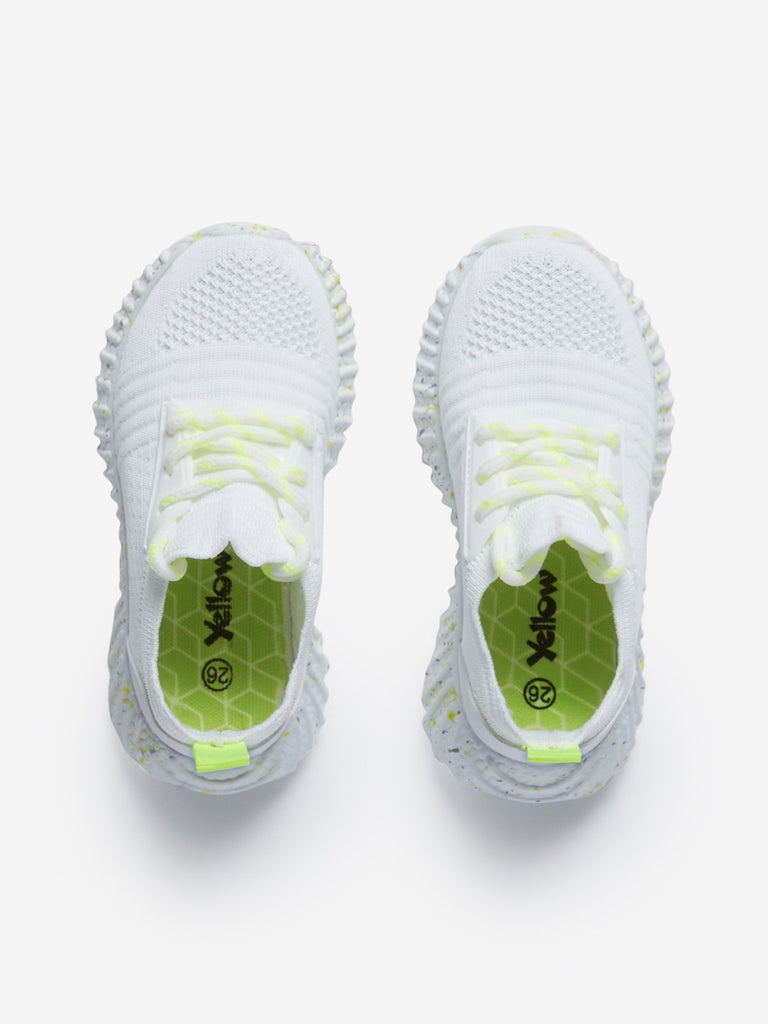 Yellow Kids White Lace-Up Knit Sneakers
