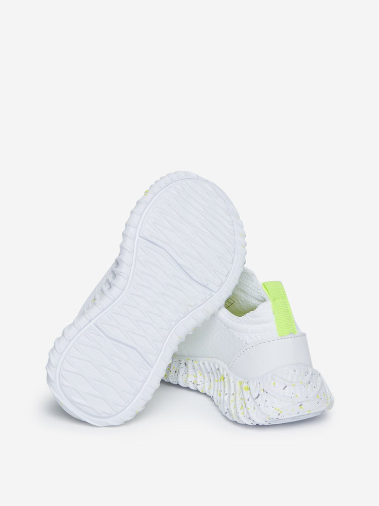 Yellow Kids White Lace-Up Knit Sneakers