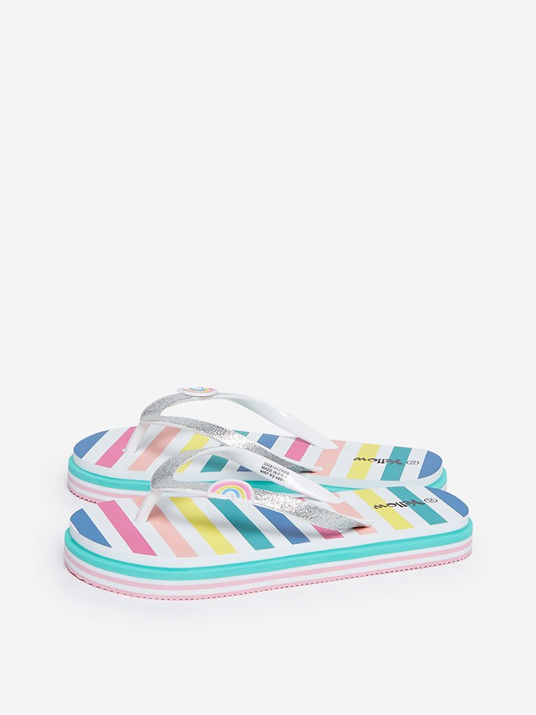 Yellow Kids Multicolour Striped Flip-Flops