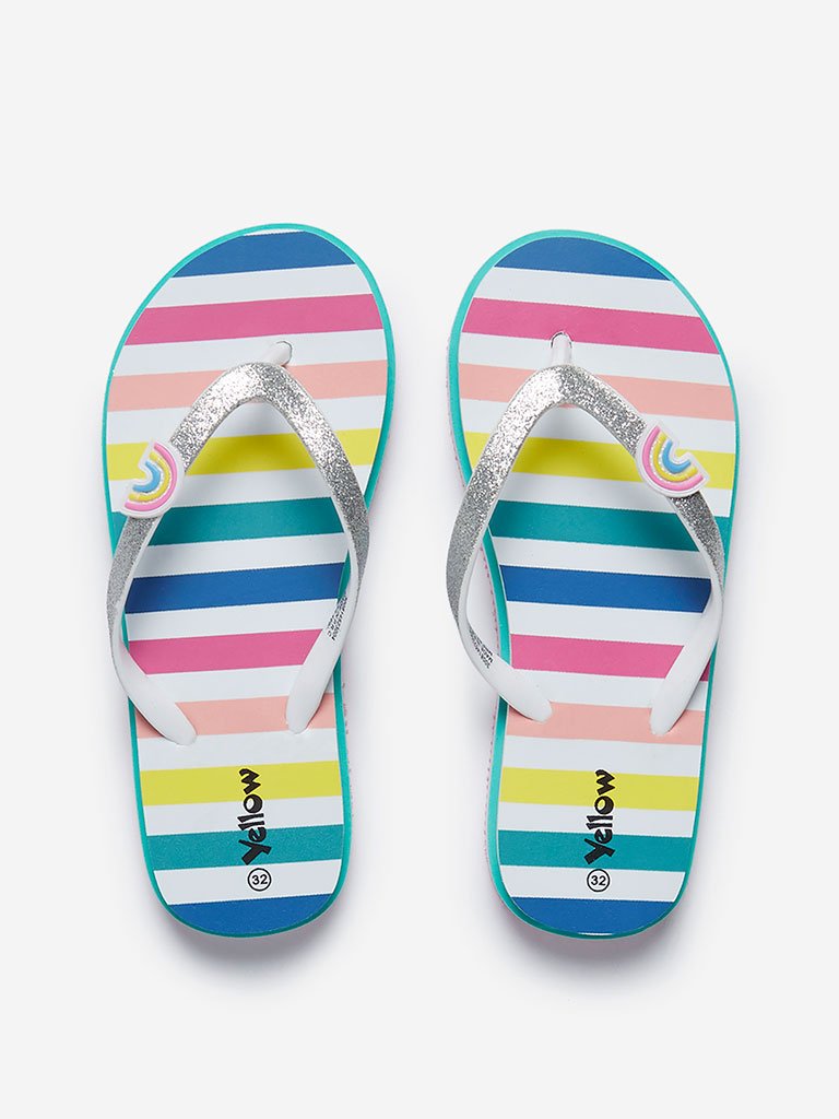 Yellow Kids Multicolour Striped Flip-Flops